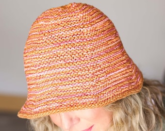 Knitting Pattern / Colorful Summer Hat / Easy Knit Garter Stitch Bucket Hat  / Packable Sun Hat / Scrappy Knit Bucket Hat Pattern PDF