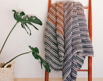 Crochet Pattern / Tunisian Crochet Blanket / Reversible Throw / Beginner / Striped Baby Blanket / Woven Stripes Throw Blanket Pattern PDF