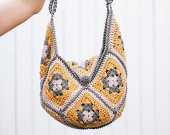 Crochet Pattern / Granny Square Bag / Crochet Purse / Retro Shoulder Bag / Hobo Bag Pattern / Halcyon Granny Square Bag Crochet Pattern PDF