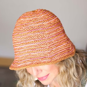 Knitting Pattern / Colorful Summer Hat / Easy Knit Garter Stitch Bucket Hat  / Packable Sun Hat / Scrappy Knit Bucket Hat Pattern PDF