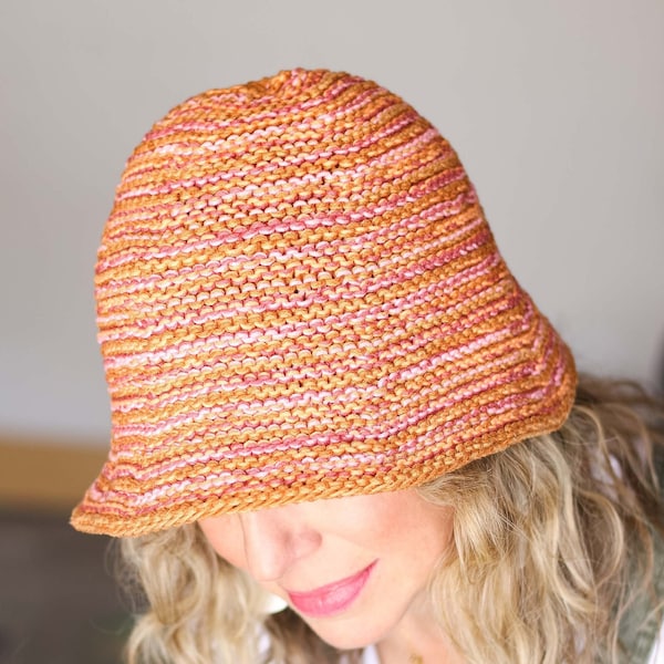 Knitting Pattern / Colorful Summer Hat / Easy Knit Garter Stitch Bucket Hat  / Packable Sun Hat / Scrappy Knit Bucket Hat Pattern PDF