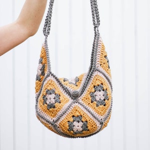 Häkelanleitung / Grandma Square Tasche / gehäkelte Geldbörse / Umhängetasche / Hobo Bag Muster / Halcyon Grandma Square Bag Häkelanleitung PDF