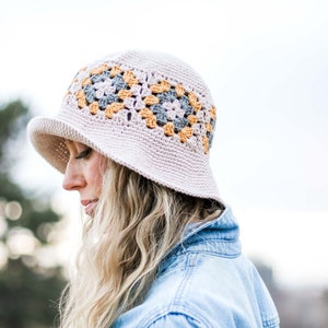 Crochet Pattern / Granny Square Sun Hat / Packable Bucket Hat / Sun Hat With Brim / Join As You Go / Halcyon Bucket Hat Crochet Pattern PDF