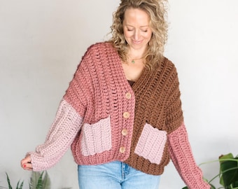 Crochet PATTERN E-BOOK & VIDEO / Fast Crochet Cardigan / Color Block Cardigan / Easy Chunky Sweater / 3 Days to Done Cardigan E-book pdf