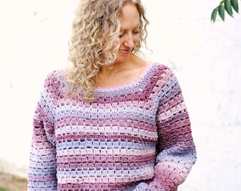 Crochet Pattern + VIDEO / Raglan Crochet Pullover / Block Stitch Sweater / Easy Top Down Sweater / Cobblestone Raglan Sweater Pattern PDF