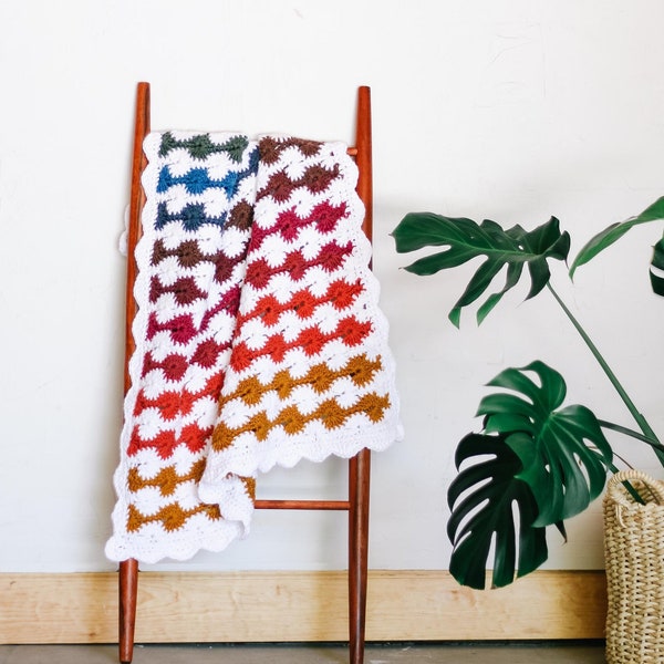 Crochet Pattern / Chunky Crochet Blanket / Lion Brand Mandala Throw Blanket / Rainbow Baby Blanket / Chroma Stripes Blanket Pattern PDF