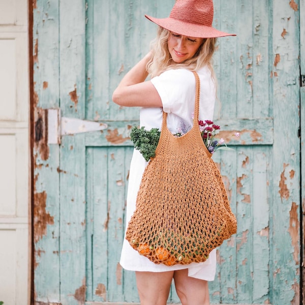 Crochet Pattern / Easy Tote Bag / Farmer's Market Bag / Mesh Market Bag / Cotton Crochet Bag / Harvest Market Tote Crochet Pattern PDF