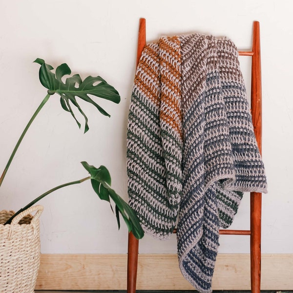 Crochet Pattern / Tunisian Crochet Blanket / Reversible Throw / Beginner / Striped Baby Blanket / Woven Stripes Throw Blanket Pattern PDF