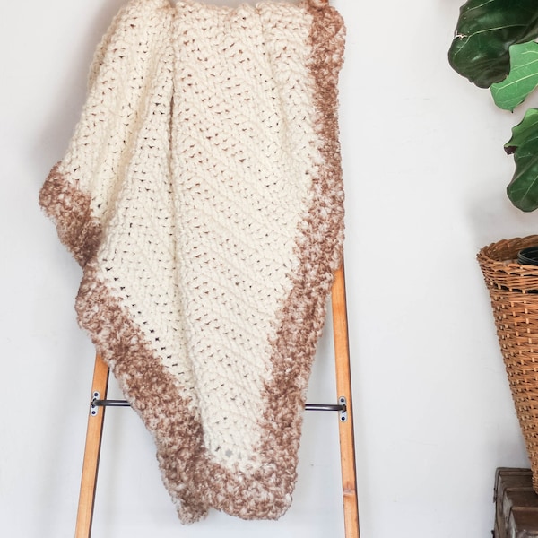 Crochet Pattern / Herringbone Striped Blanket / Faux Fur / Easy Crochet Blanket / Beginner / Luxe Herringbone Throw Pattern PDF