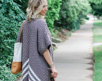 Crochet Pattern / C2C Crochet Cardigan / Rectangle Cardigan / Easy / Modern / Flowy / Short Sleeve Sweater / Free Range Cardigan Pattern PDF