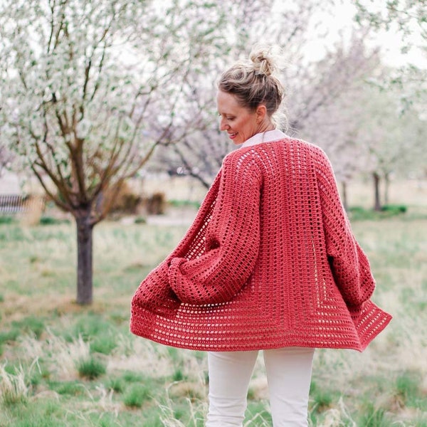 Crochet Pattern / Easy Cardigan Made From Hexagon / Beginner Crochet Sweater / Women's Bishop-Sleeve Crochet Sweater Pattern PDF