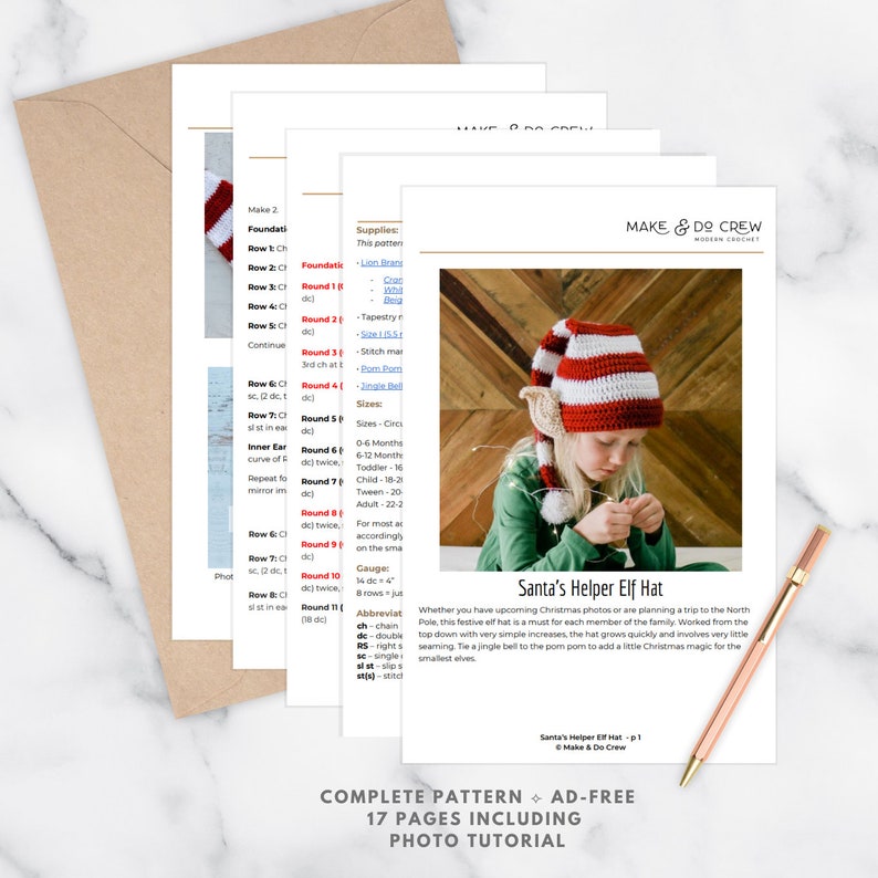 Crochet Pattern / Kid's Christmas Hat / Baby Hat / Adult Hat / Winter Hat / Family Photo Prop / Santa's Helper Elf Hat Pattern PDF image 10