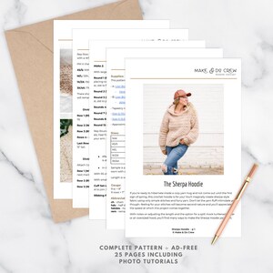 A preview of the Sherpa hoodie crochet pattern PDF.