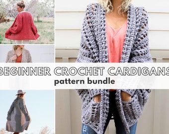 Crochet Pattern Bundle / Easy Crochet Cardigans / Beginner Crochet Sweaters / Rectangle Cardigan / Hexagon Cardigan / Crochet Pattern PDF