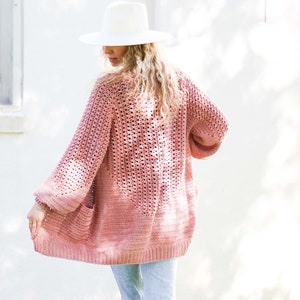 Crochet PATTERN & VIDEO / Easy Hexagon Cardigan / Hexagon Crochet Sweater / Women&#39;s Layering Sweater / Mezzo Cardigan E-Book PDF