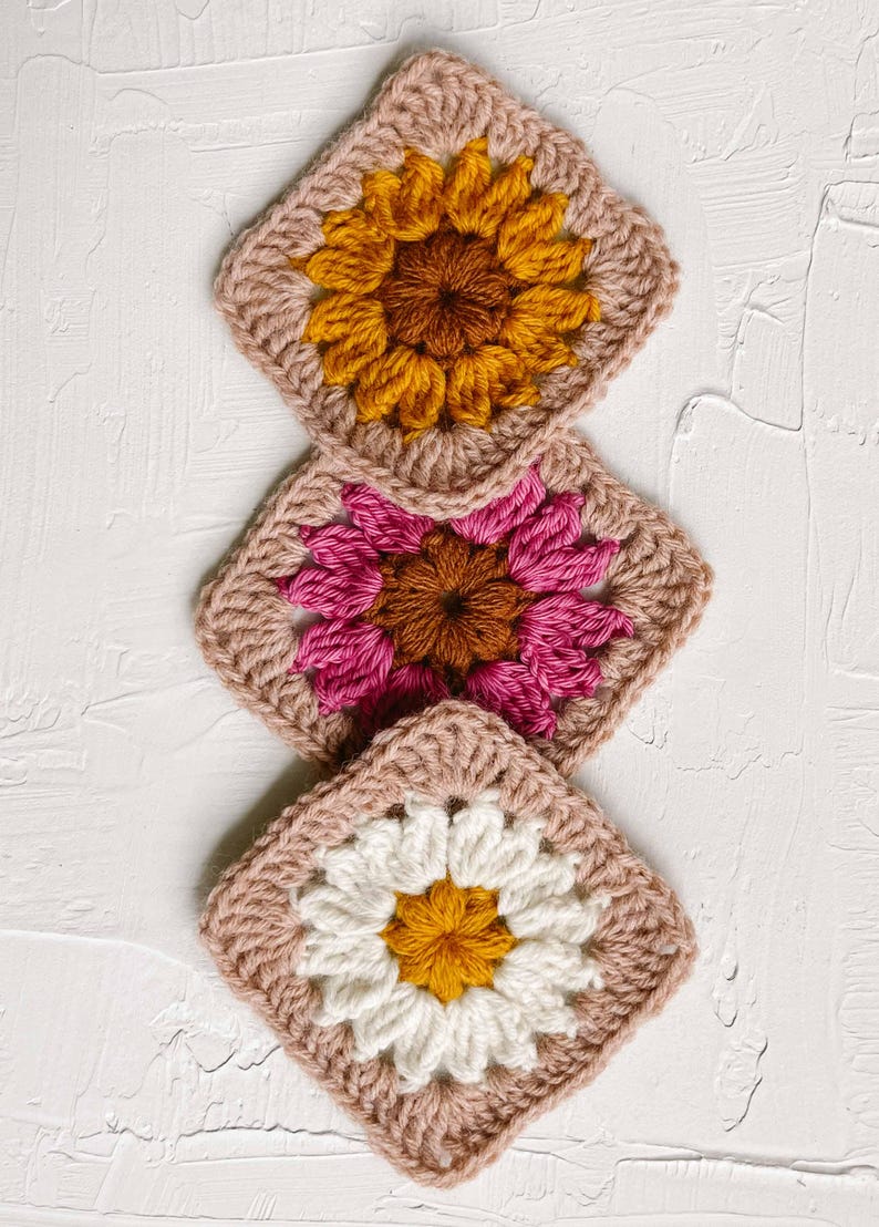 Three flower granny squares.
