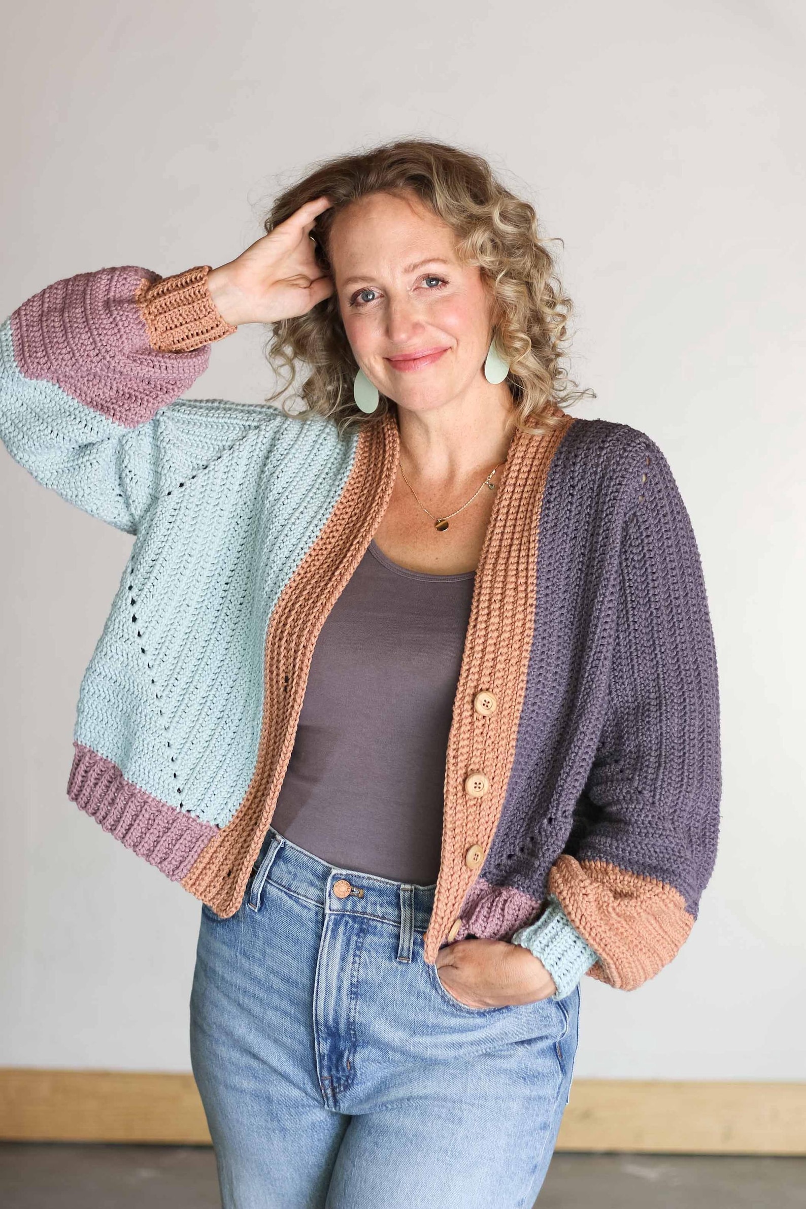 Crochet PATTERN & VIDEO / Colorblock Crochet Cardigan / Double Crochet ...