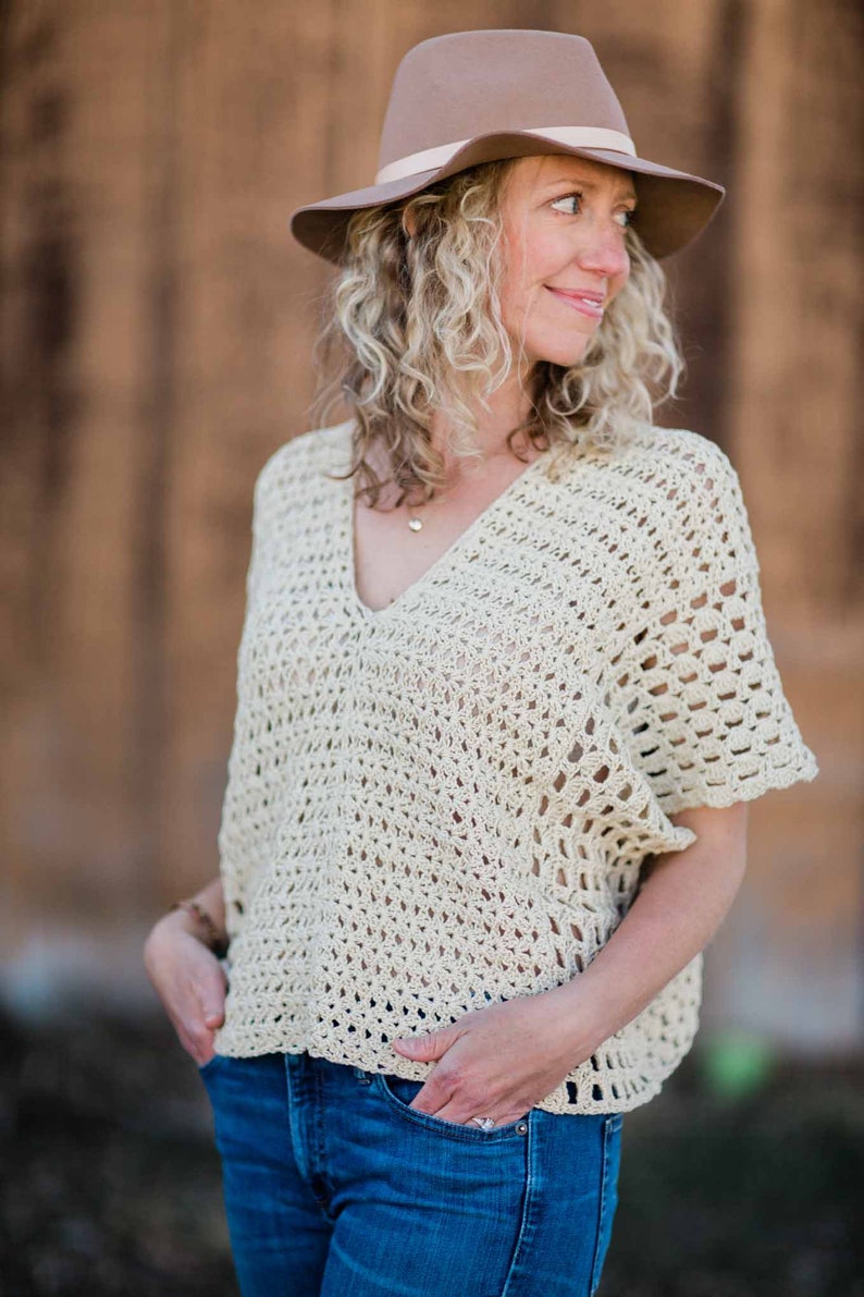 Crochet Pattern / Boho Crochet Top / Rectangle Crochet Poncho / Lightweight Summer Shirt / Saratoga Poncho Top Crochet Pattern PDF image 3