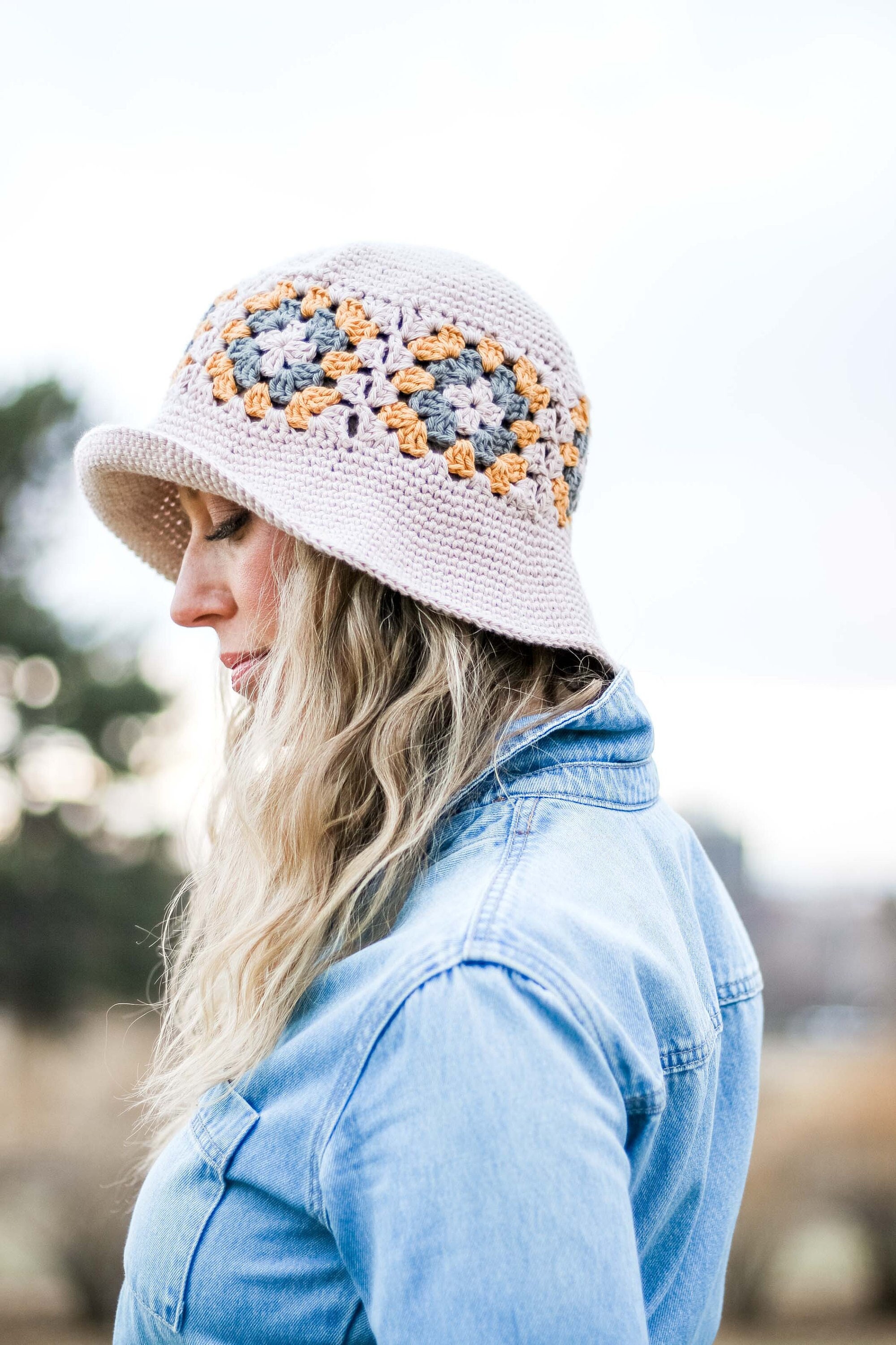 Crochet Pattern / Granny Square Sun Hat / Packable Bucket