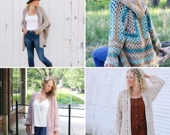 Easy Crochet Cardigans Pattern Bundle / Beginner Crochet Sweaters / Rectangle Cardigan / Hexagon Cardigan / Crochet Pattern PDF