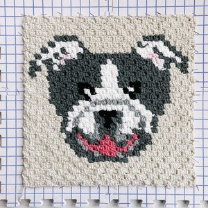 Crochet Pattern / Corner to Corner Dog Face / Pitbull Portrait Blanket / Puppy Pillow / Crochet Graph / Bulldog C2C Crochet Pattern PDF image 1