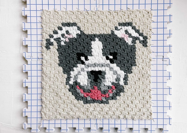 Crochet Pattern / Corner to Corner Dog Face / Pitbull Portrait Blanket / Puppy Pillow / Crochet Graph / Bulldog C2C Crochet Pattern PDF image 1