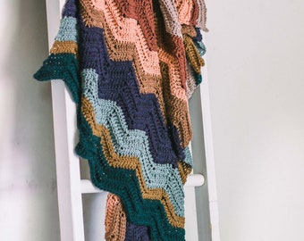 かぎ針編みのパターン / 簡単なシェブロンブランケット / 瞑想的な