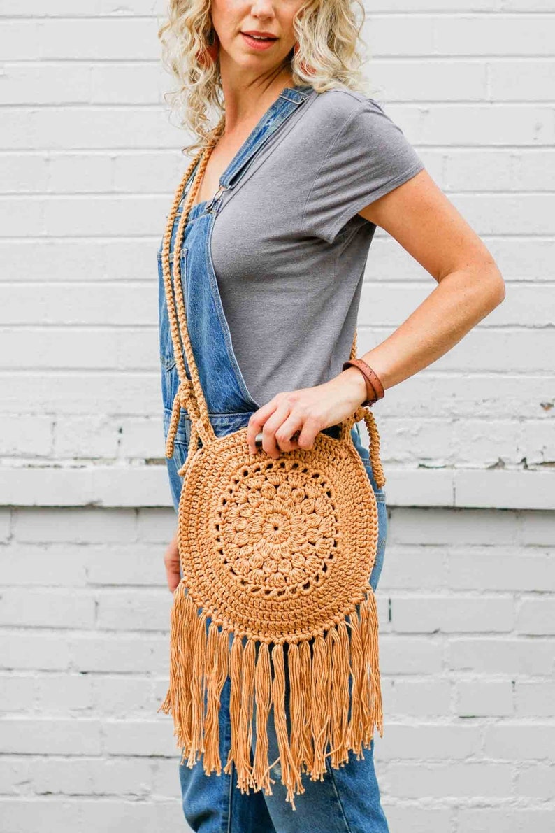 Crochet Pattern / Round Crochet Hippie Purse / Easy Boho Purse / Round Bohemian Bag / Fringe / Street Fair Boho Purse Pattern PDF image 1