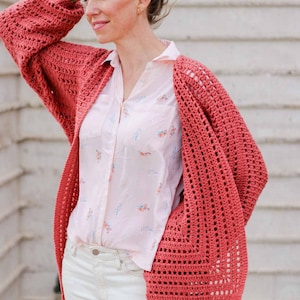 Crochet Pattern / Easy Cardigan Made From Hexagon / Beginner Crochet Sweater / Women's Bishop-Sleeve Crochet Sweater Pattern PDF image 7