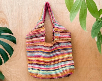 Crochet Pattern / Zero-Waste Project Tutorial / Easy Scrappy Crochet Bag / Made From T-shirt Yarn / Upcycled / Remnant Bag Pattern PDF
