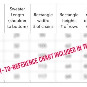 Table with sizing details.