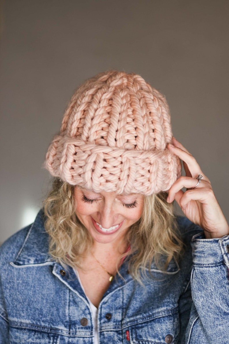 Knitting Pattern / 1.5 Hours Beanie / Unisex Chunky Hat / Easy Knit Hat / One Skein / Straight Needles / Knit Flat Chunky Hat Pattern PDF image 1