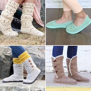 Crochet Shoes On Flip Flop Soles Pattern Bundle / Crochet Boots With Rubber Soles / Crochet Slippers / Crochet Pattern PDF