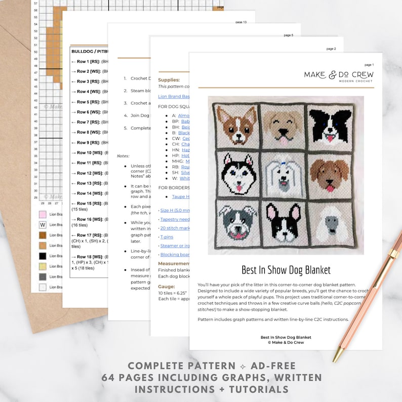 A preview of the Best in Show Dog blanket pattern PDF.