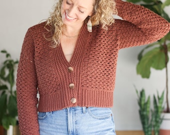 Crochet Pattern / Women's XS - 5X / Adjustable / Cropped Sweater / Seamless Cardigan / Spring / Granny Stitch / Thicket Cardigan Pattern PDF