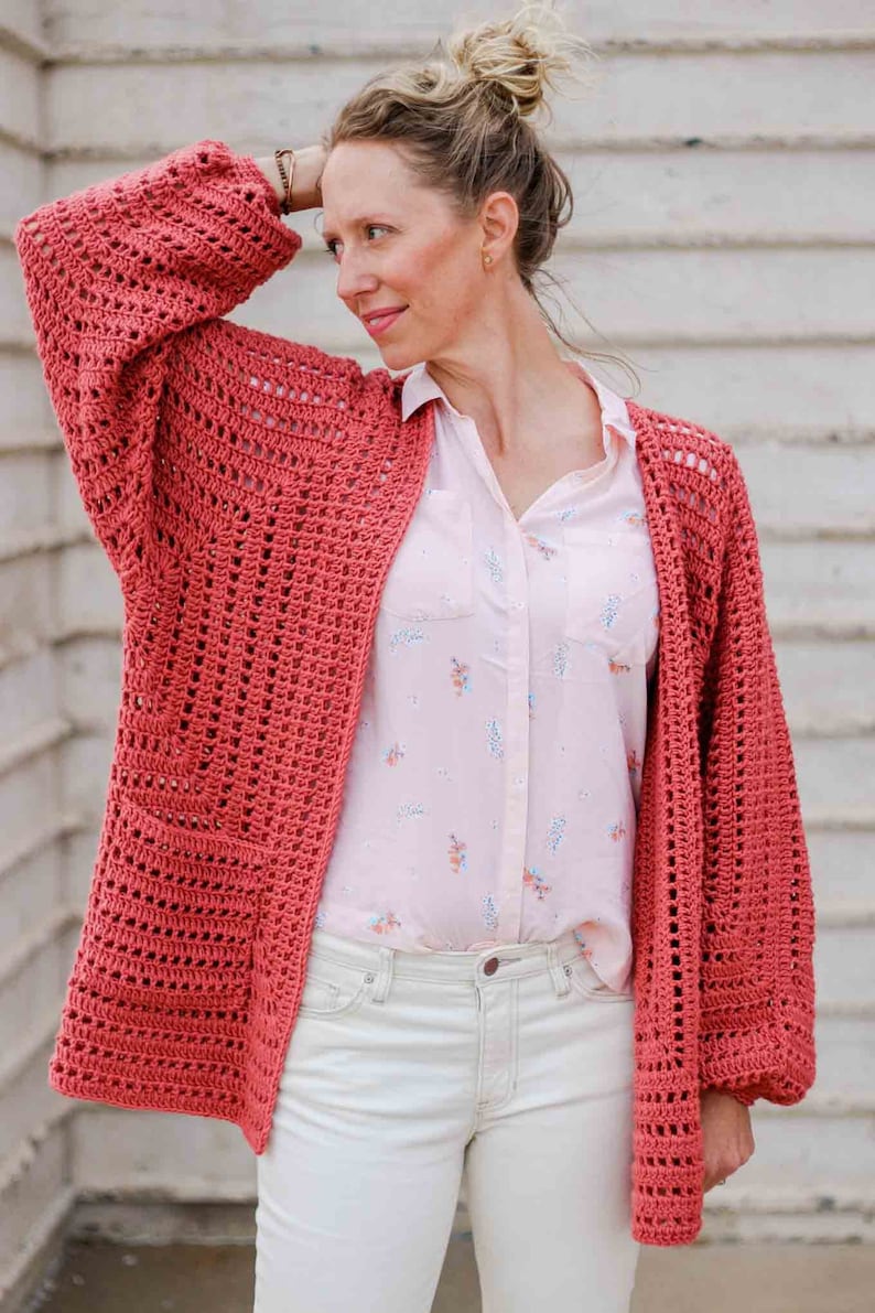 Crochet Pattern / Easy Cardigan Made From Hexagon / Beginner Crochet Sweater / Women's Bishop-Sleeve Crochet Sweater Pattern PDF image 2