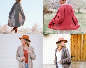 Paquete de patrones de cárdigans de crochet fáciles / Suéteres de crochet para principiantes / Cárdigan rectangular / Cárdigan hexagonal / Patrón de crochet en PDF