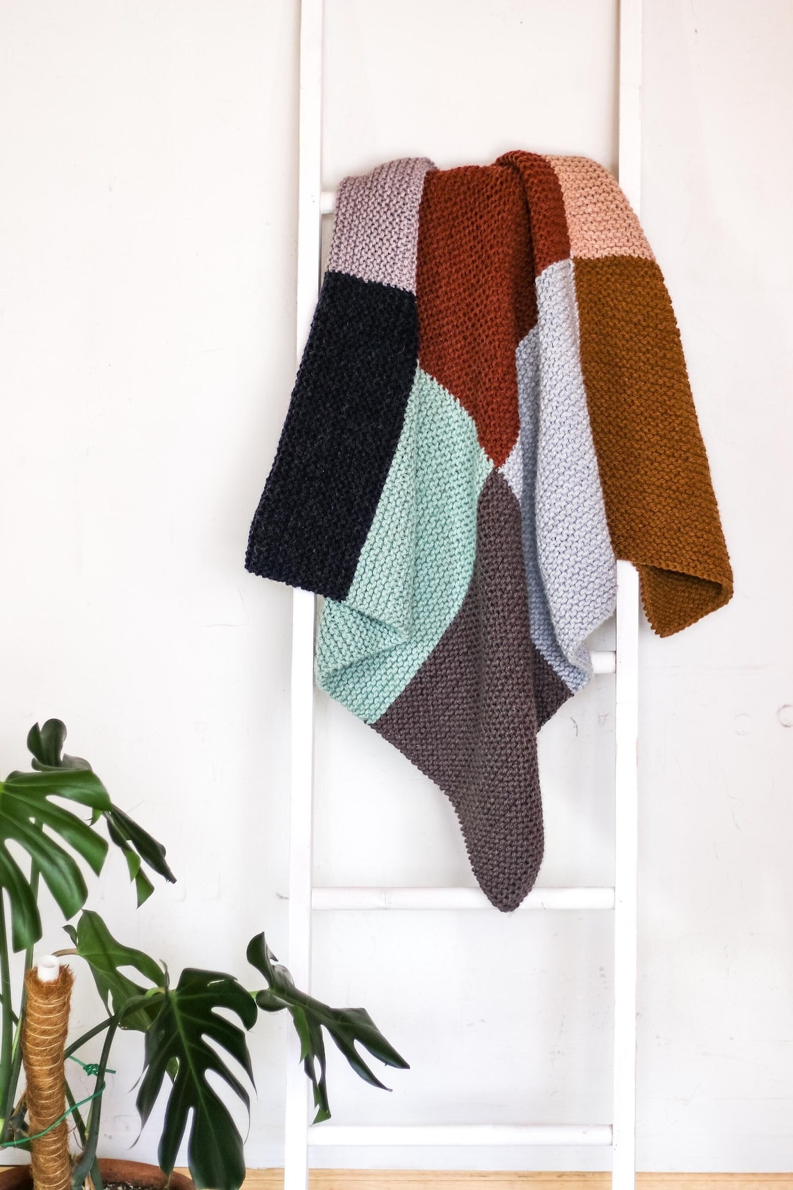 Colorblock Knit Knitting Pattern / Easy Color Block Blanket / Modern Patchwork Blanket ...