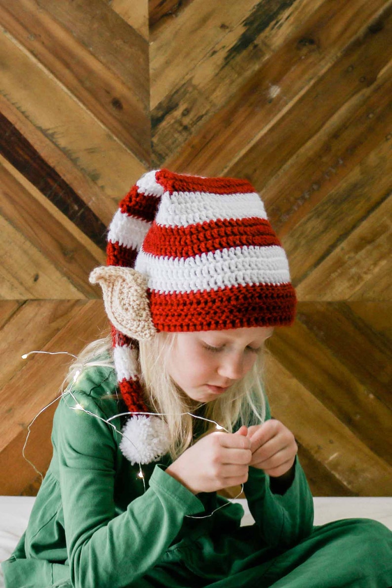 Crochet Pattern / Kid's Christmas Hat / Baby Hat / Adult Hat / Winter Hat / Family Photo Prop / Santa's Helper Elf Hat Pattern PDF image 1