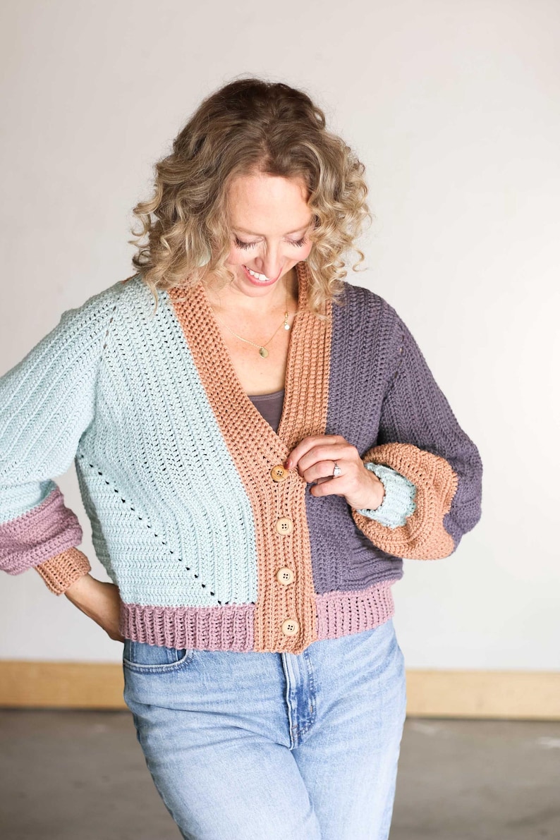 Crochet PATTERN & VIDEO / Colorblock Crochet Cardigan / Double Crochet ...