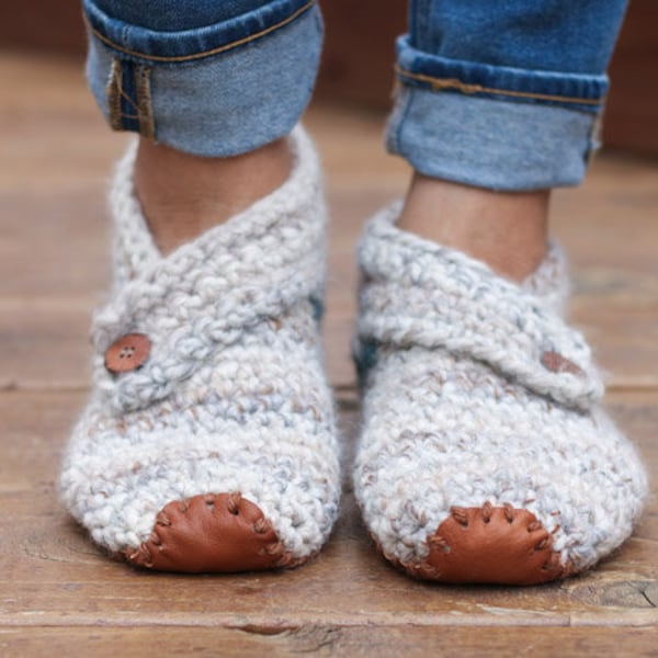 Modèle au crochet / Chaussons au crochet pour débutants avec semelles en cuir / Chaussons au crochet chauds / Chaussures de maison / Chaussons du dimanche Modèle au crochet PDF