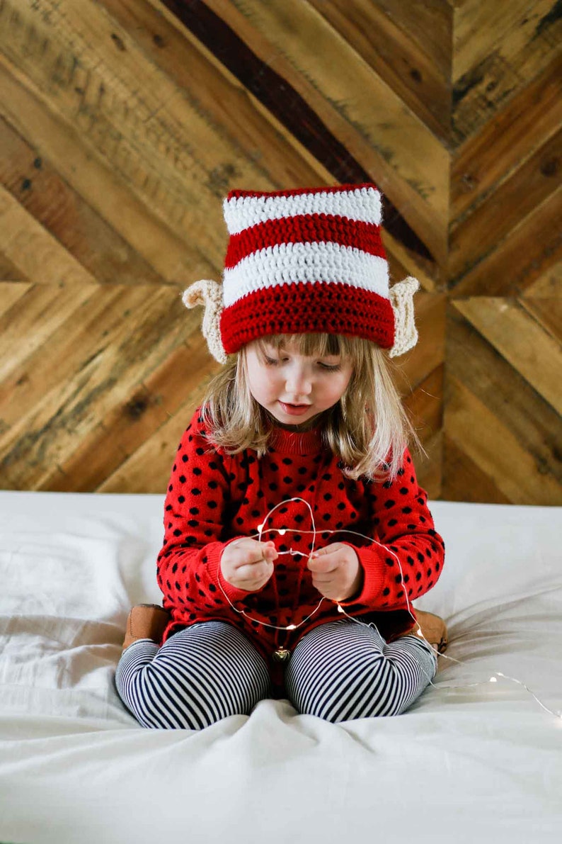 Crochet Pattern / Kid's Christmas Hat / Baby Hat / Adult Hat / Winter Hat / Family Photo Prop / Santa's Helper Elf Hat Pattern PDF image 5