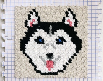 Crochet Pattern / Husky Dog Portrait / C2C Dog Blanket / Puppy Graphgan / Wolf Pillow / Best in Show C2C Dog Blanket Crochet Pattern PDF