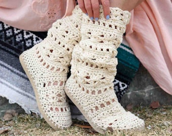 Crochet Pattern / Lightweight Boots with Flip Flop Soles / Lacy Crochet Shoes / Boho Summer Slippers / Coachella Boots Crochet Pattern PDF