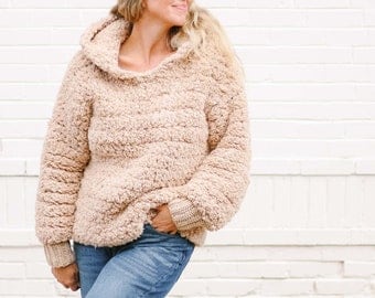 Crochet Pattern / Sherpa Hooded Sweatshirt / Oversized Sweater With Hood /Women's Crochet Hoodie Pattern / Sherpa Hoodie Crochet Pattern PDF