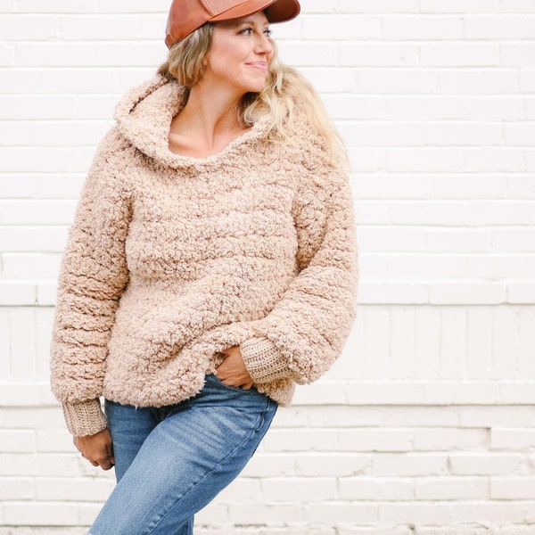 Crochet Pattern / Sherpa Hooded Sweatshirt / Oversized Sweater With Hood /Women's Crochet Hoodie Pattern / Sherpa Hoodie Crochet Pattern PDF