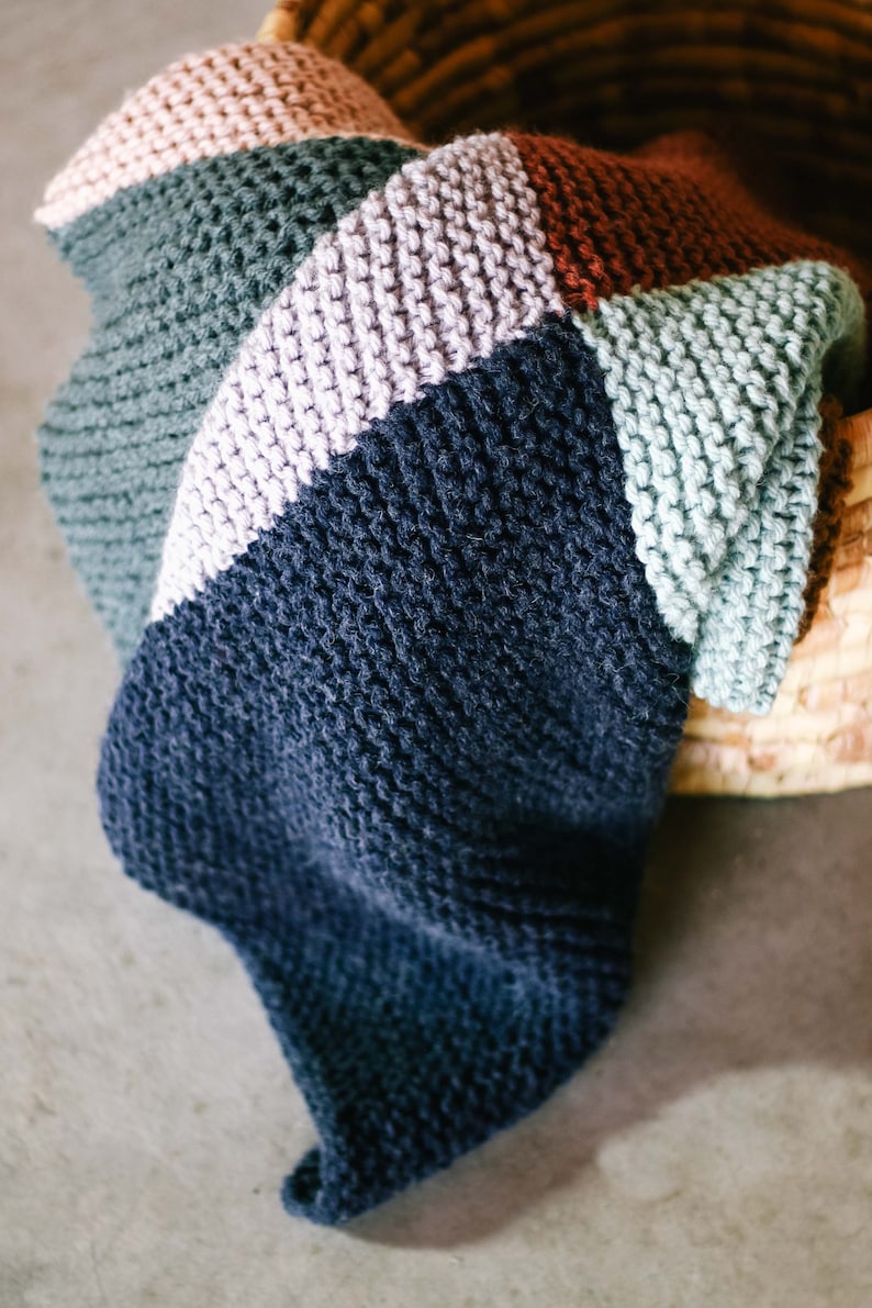 Knitting Pattern / Easy Color Block Blanket / Modern Patchwork Blanket ...