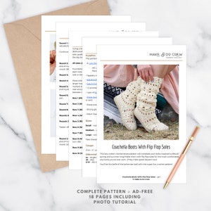 A preview of the Coachella Boots with Flip Flop soles crochet pattern PDF.