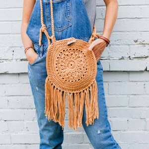 Crochet Pattern / Round Crochet Hippie Purse / Easy Boho Purse / Round Bohemian Bag / Fringe / Street Fair Boho Purse Pattern PDF image 5