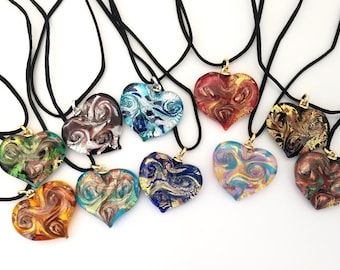 Murano Glass Van Gogh Heart- Murano Heart Necklace